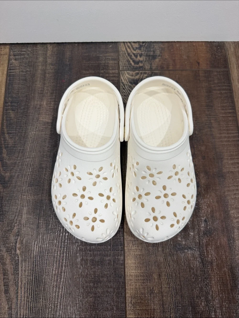 CROCS Kids Cream Floral Cutout Clogs with Heel Strap